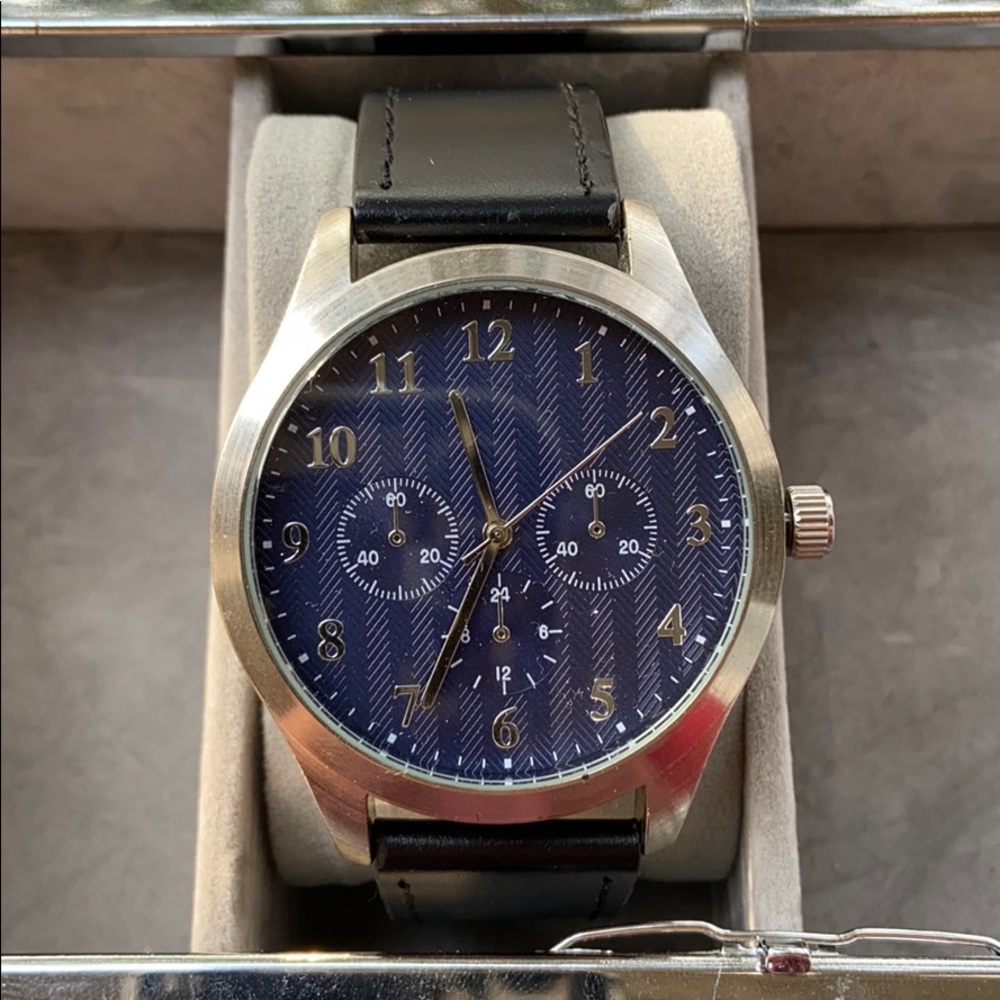 Aldo Black Genuine Leather Band Blue Dial